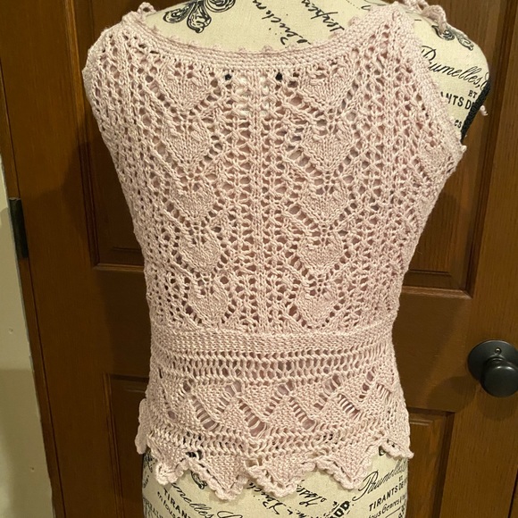 Rose Colored Crochet Cardigan with Camisole - Picture 6 of 7